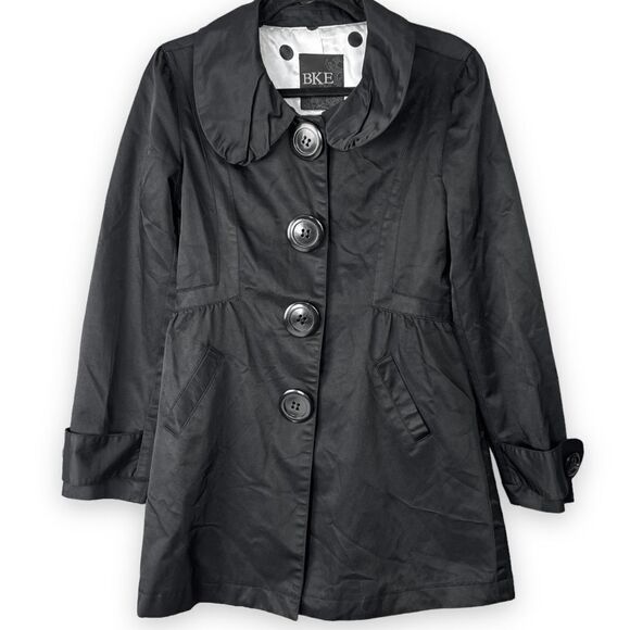 Buckle BKE Trench Jacket S Small Womens Black Oversized Button Polka Dot Lining - Picture 1 of 12